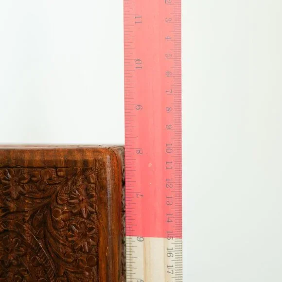 Vintage Hand Carved Wooden Jewelry Trinket Memorial Box Himalayan Jungle Wood - Picture 13 of 16